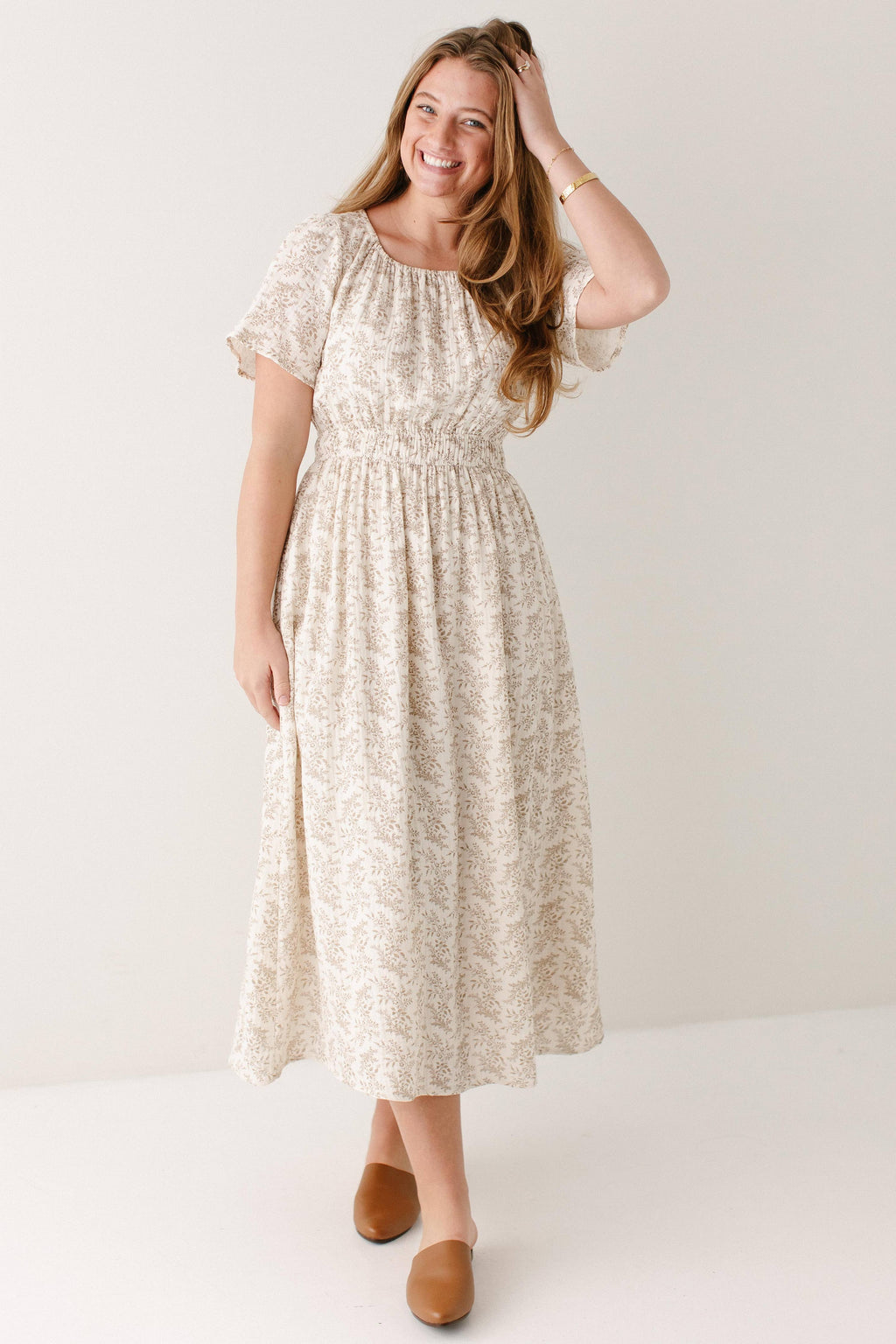 'Cynthia' Botanical Print Cotton Gauze Midi Dress