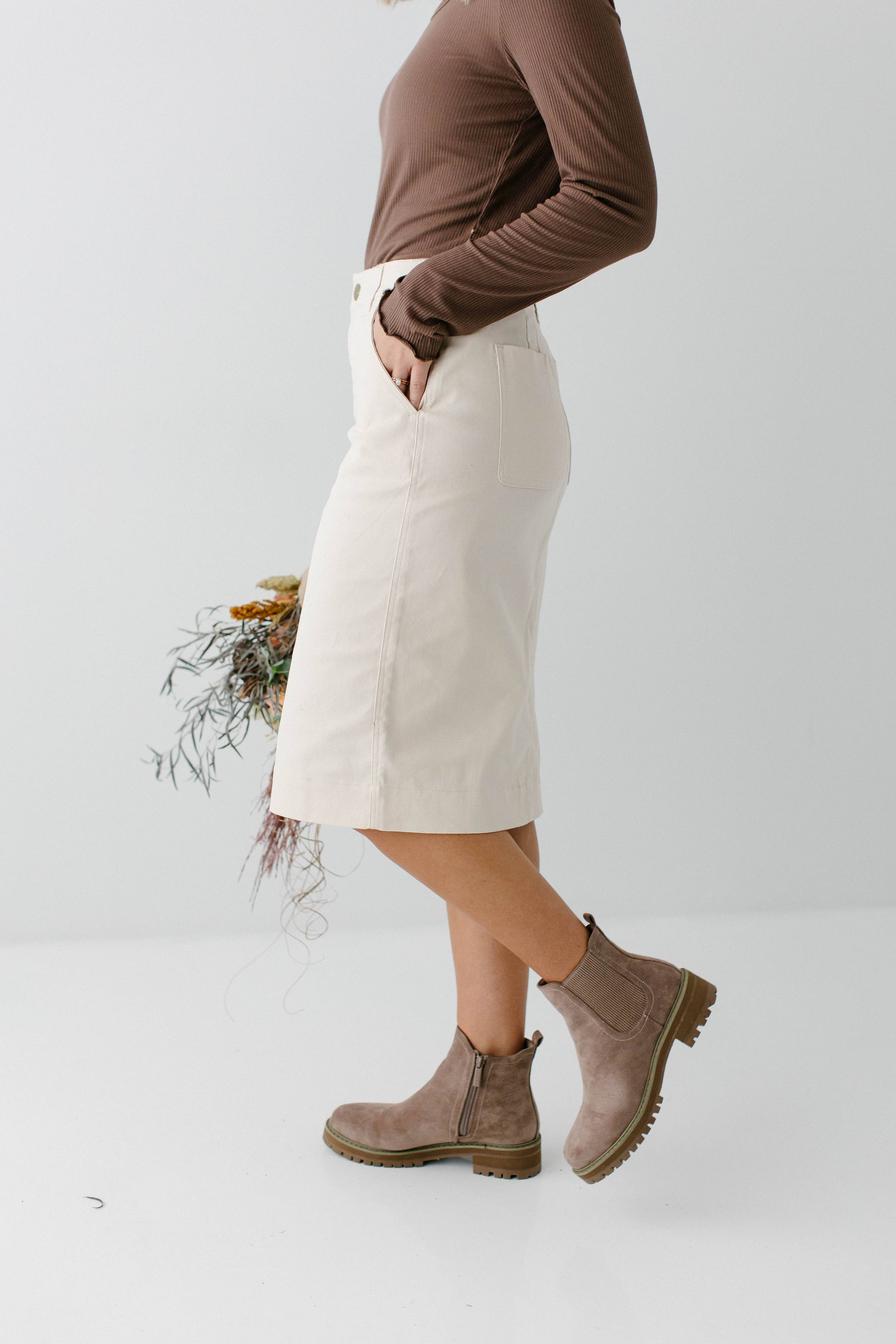 'Adrian' Classic Denim Midi Skirt FINAL SALE