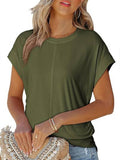 Solid Color Pleated Short Sleeved Top