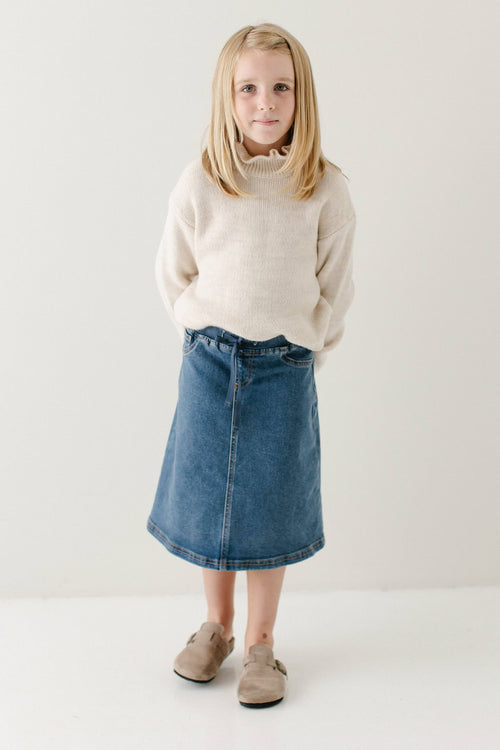 'Ava' Girl Denim Skirt in Medium Wash