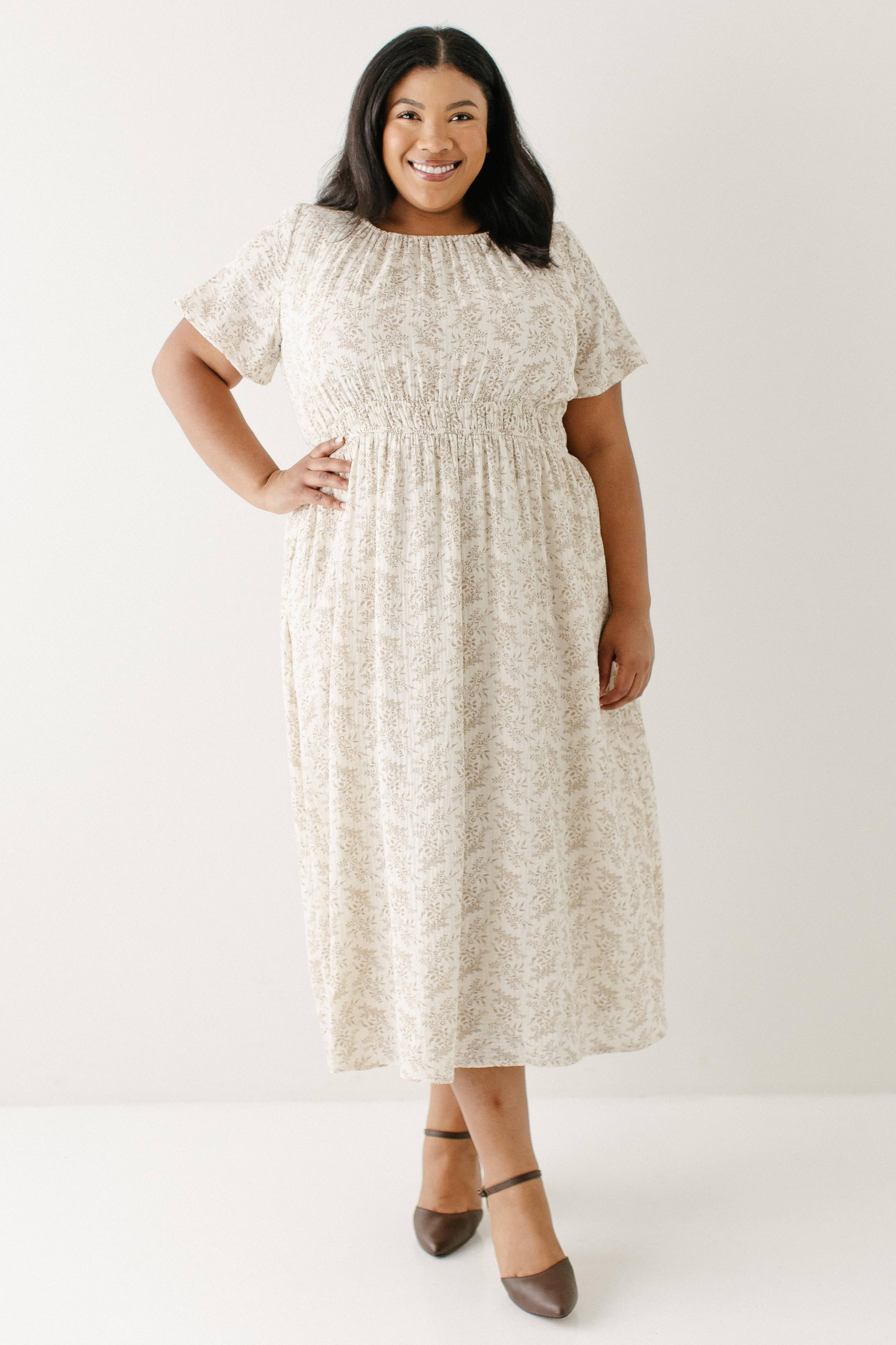 'Cynthia' Botanical Print Cotton Gauze Midi Dress