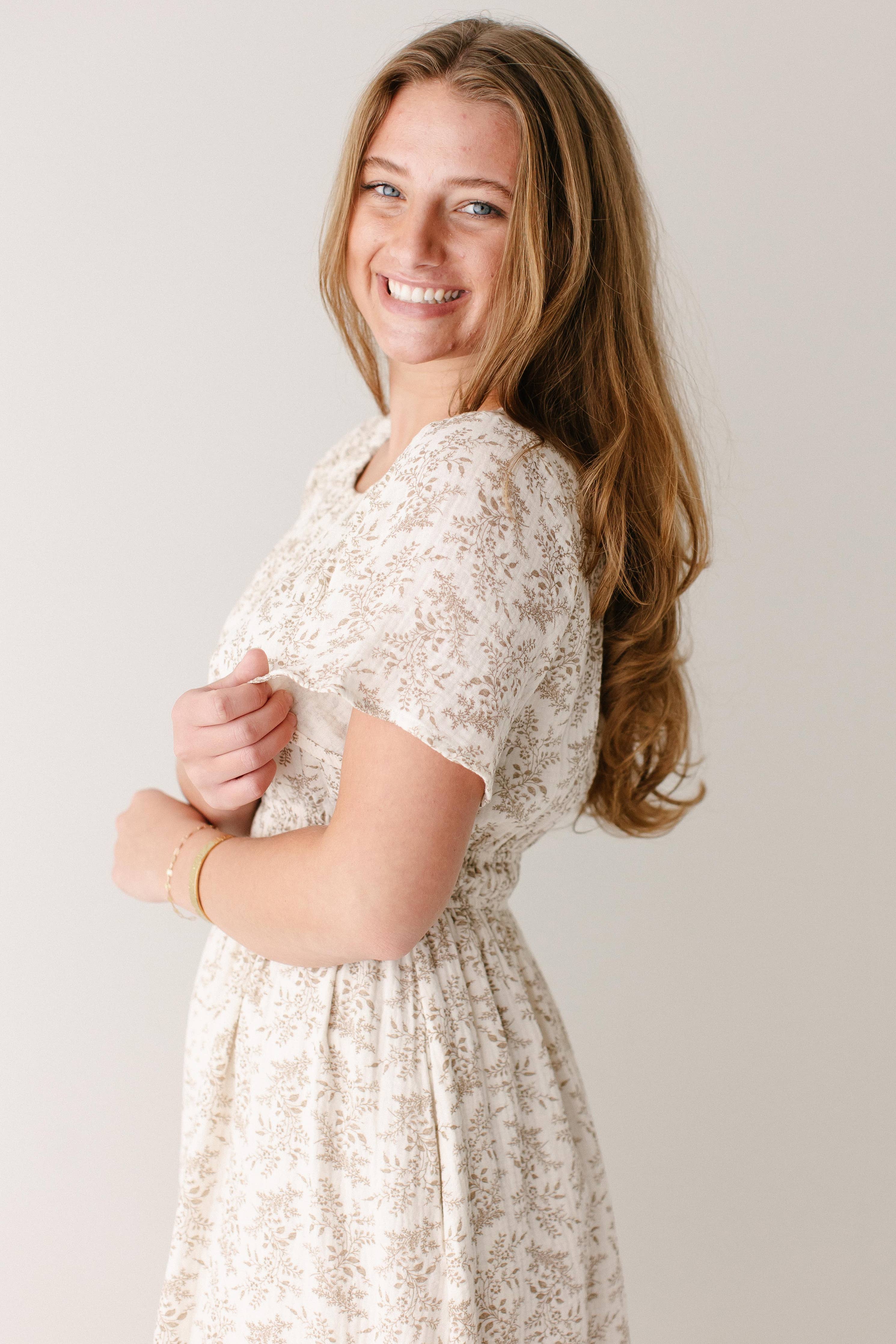 'Cynthia' Botanical Print Cotton Gauze Midi Dress