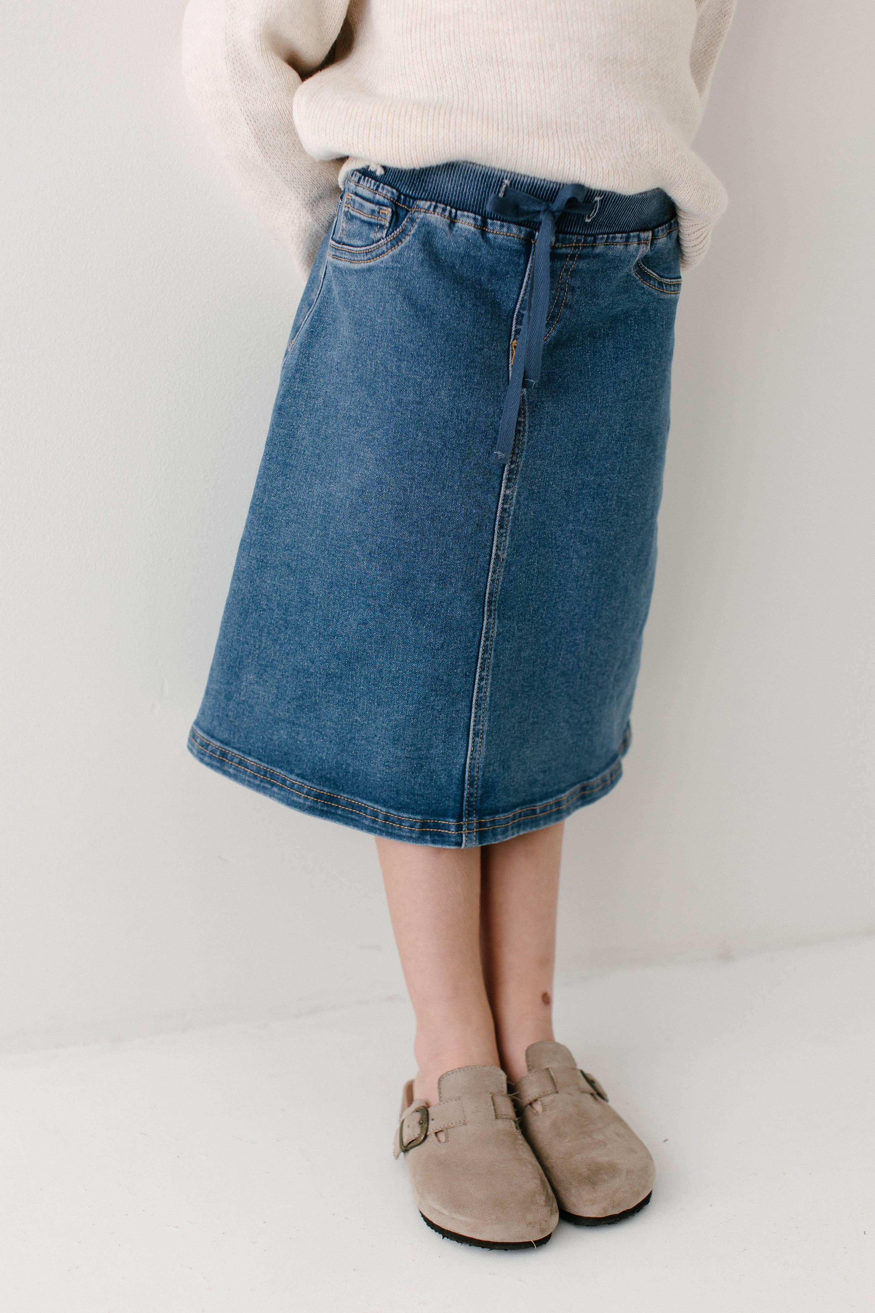 'Ava' Girl Denim Skirt in Medium Wash
