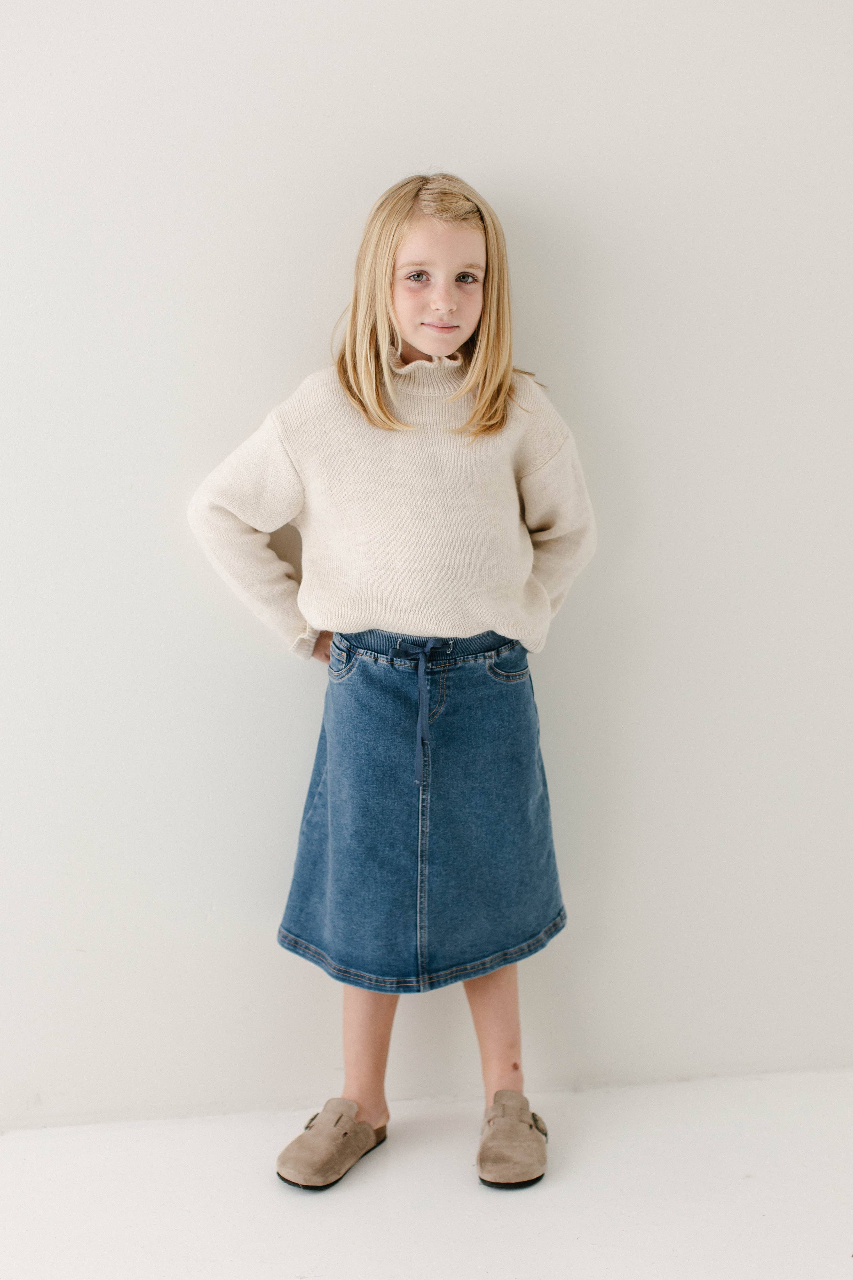 'Ava' Girl Denim Skirt in Medium Wash